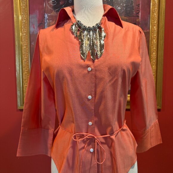 Vibrant orange ¾ long-sleeve tailor-made shirt, - Picture 3 of 10